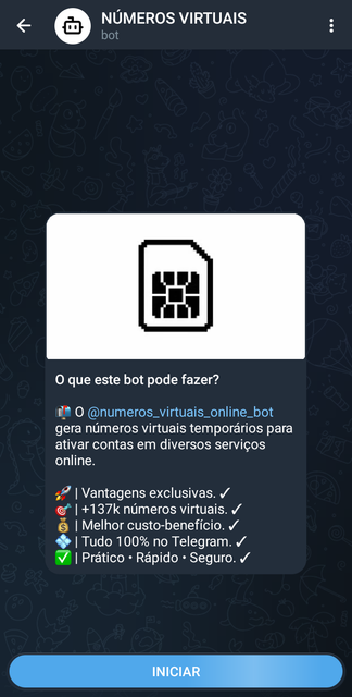 Captura de tela demonstrando: Inicie o Bot